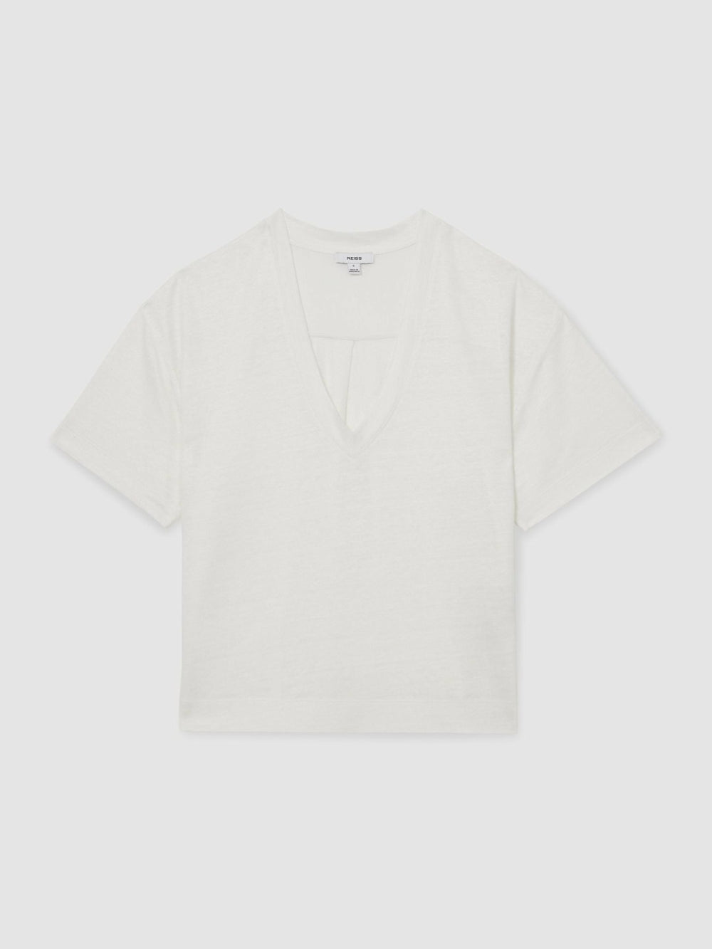 Linen V-Neck T-Shirt in White
