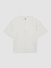 Linen V-Neck T-Shirt in White