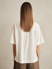 Linen V-Neck T-Shirt in White