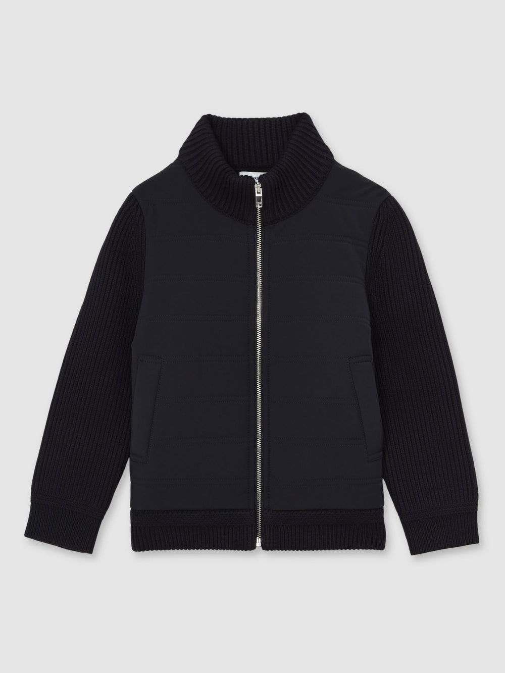 9-13 yrs Hybrid Quilt and Knit Zip Through Jacket in Navy
