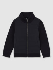 9-13 yrs Hybrid Quilt and Knit Zip Through Jacket in Navy