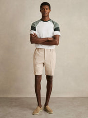 Mercerised-Cotton Colourblock T-Shirt in White/Sage