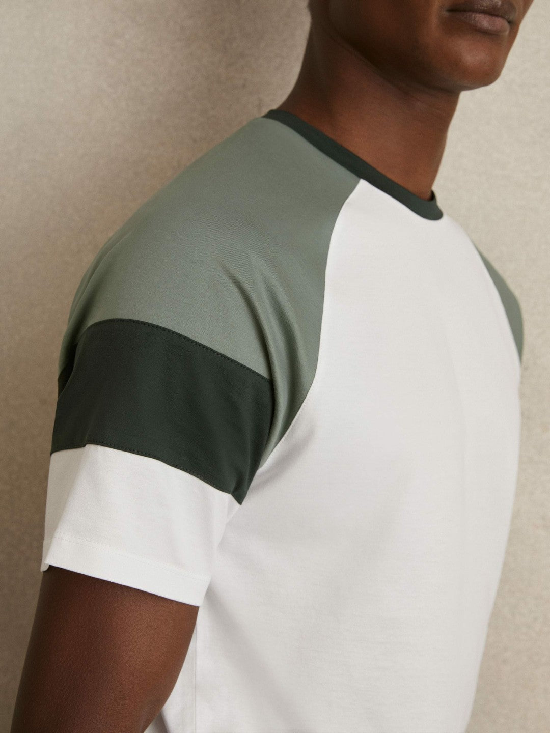 Mercerised-Cotton Colourblock T-Shirt in White/Sage