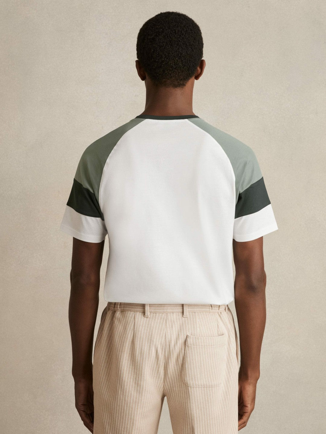 Mercerised-Cotton Colourblock T-Shirt in White/Sage