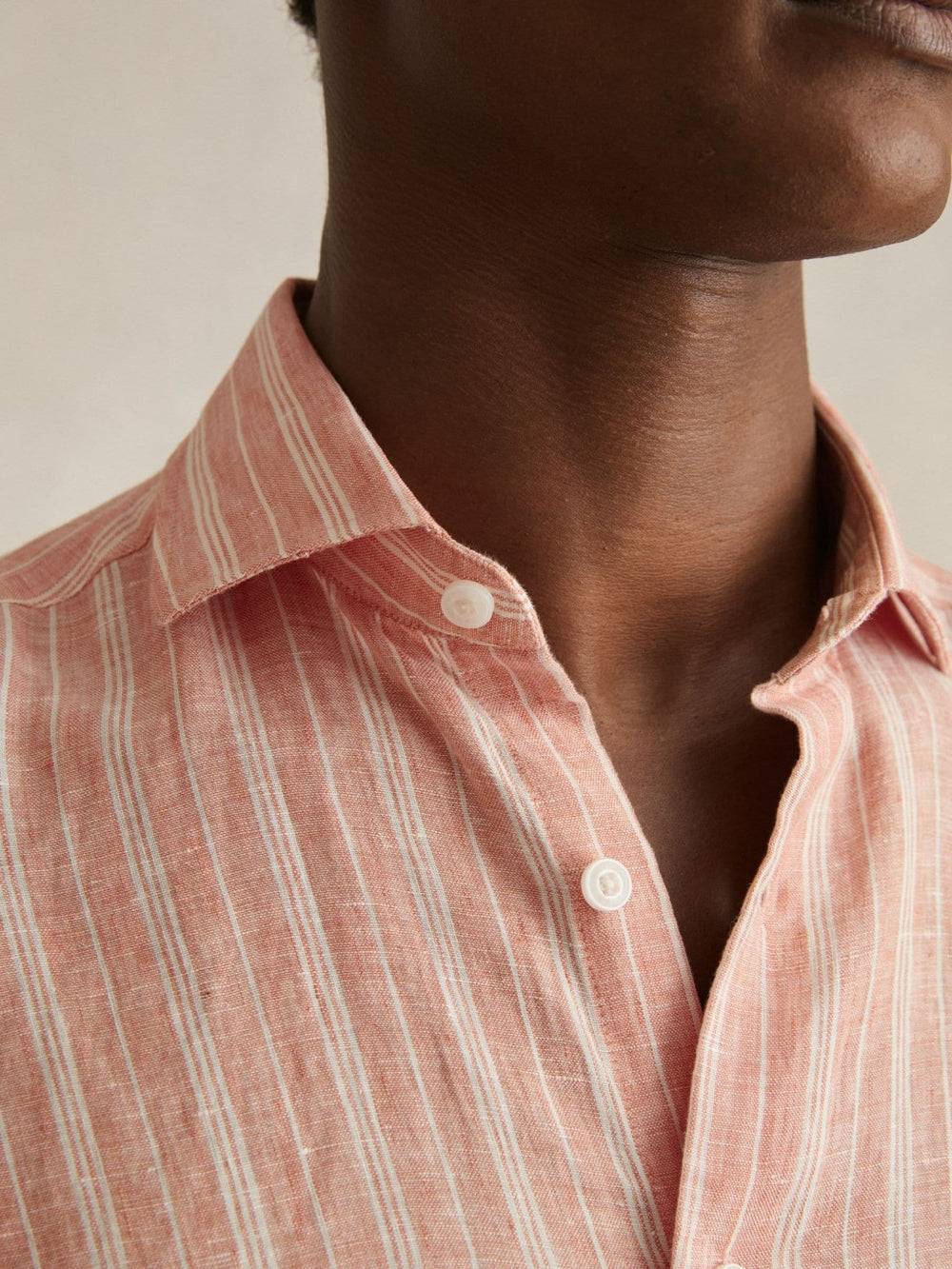 Linen Striped Long Sleeve Shirt in Pink Rose/White Bengal Stripe