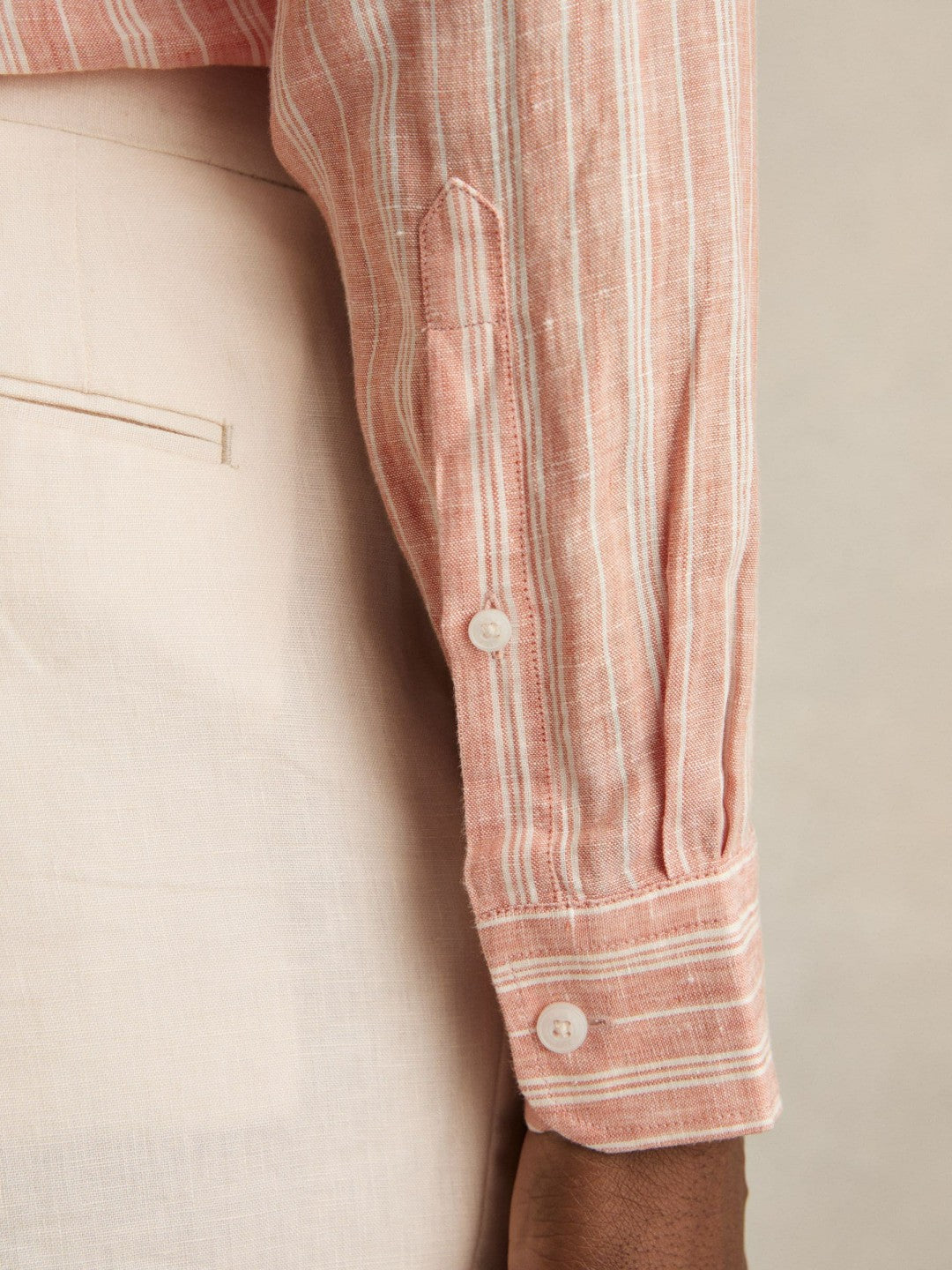 Linen Striped Long Sleeve Shirt in Pink Rose/White Bengal Stripe