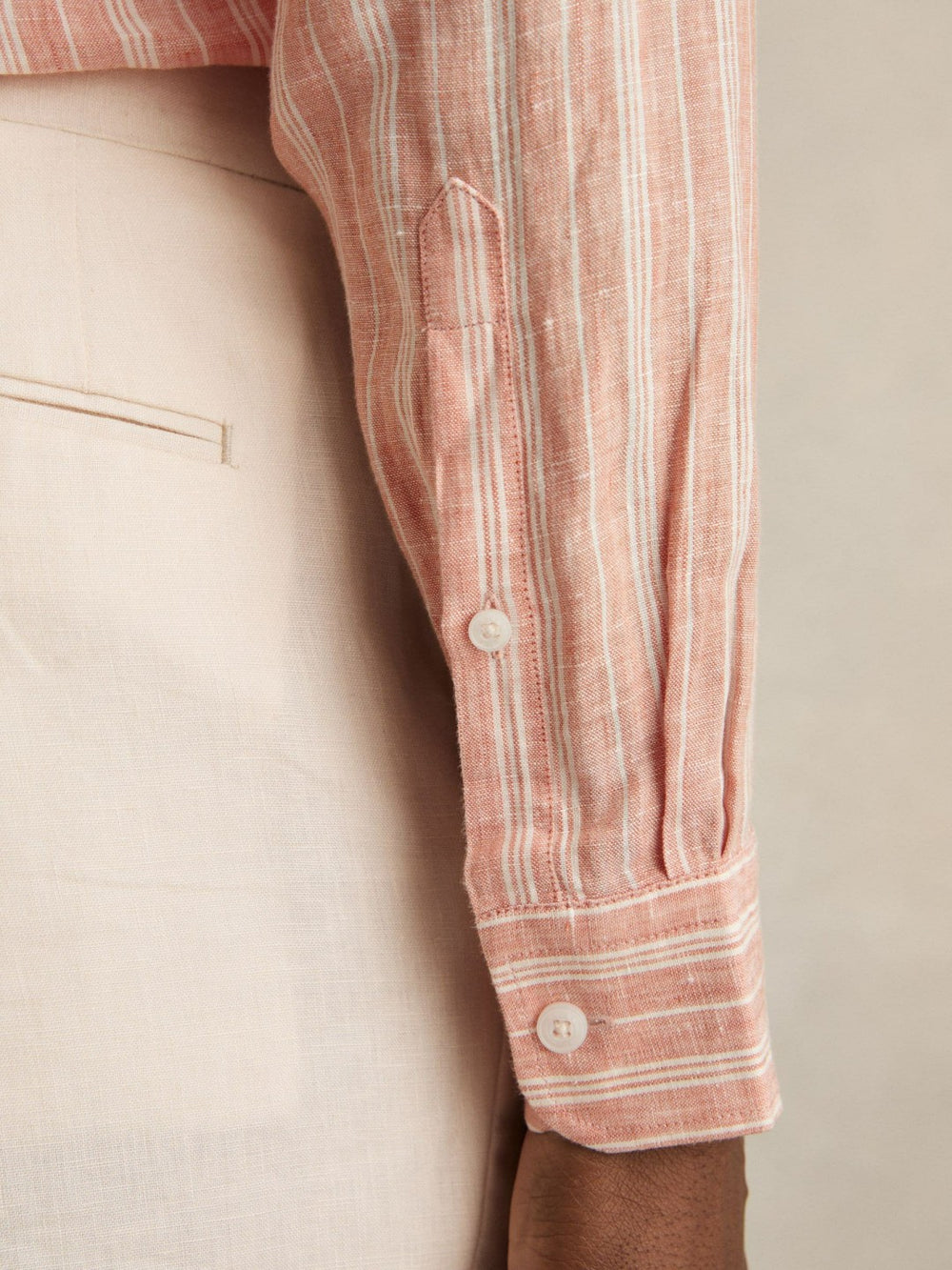 Linen Striped Long Sleeve Shirt in Pink Rose/White Bengal Stripe