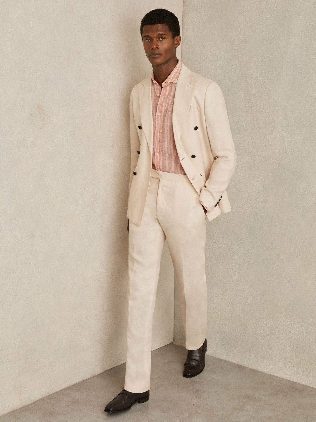 Linen Striped Long Sleeve Shirt in Pink Rose/White Bengal Stripe