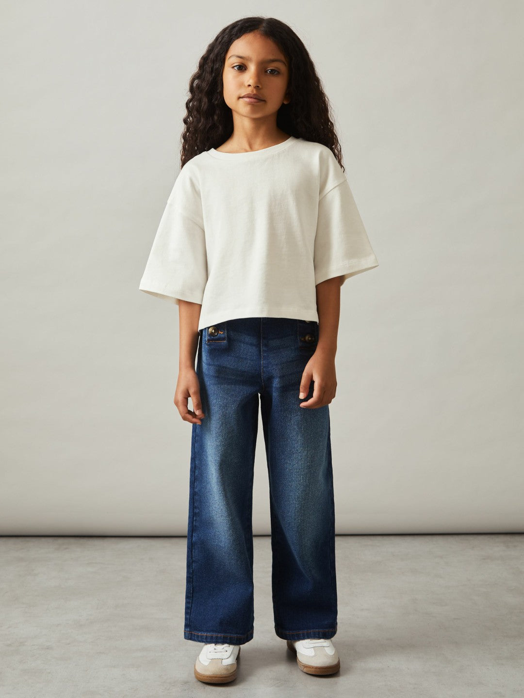 9-13 yrs Oversize Cotton Cropped T-Shirt in Ivory
