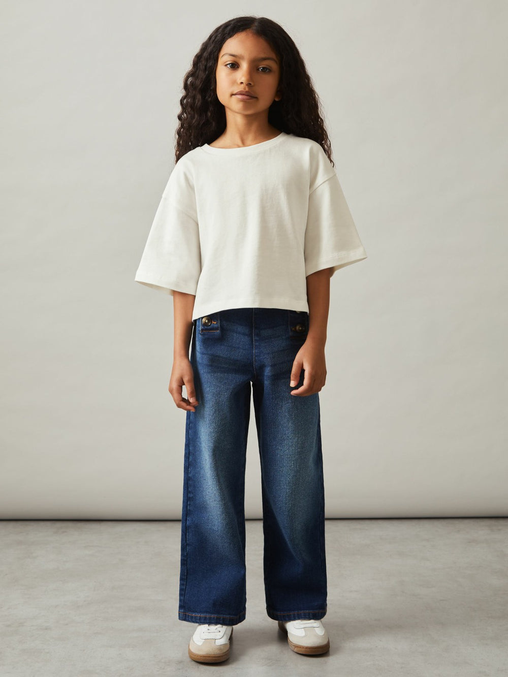 4-9 yrs Oversize Cotton Cropped T-Shirt in Ivory