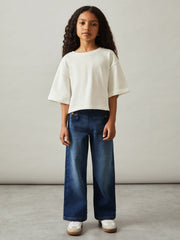 4-9 yrs Oversize Cotton Cropped T-Shirt in Ivory