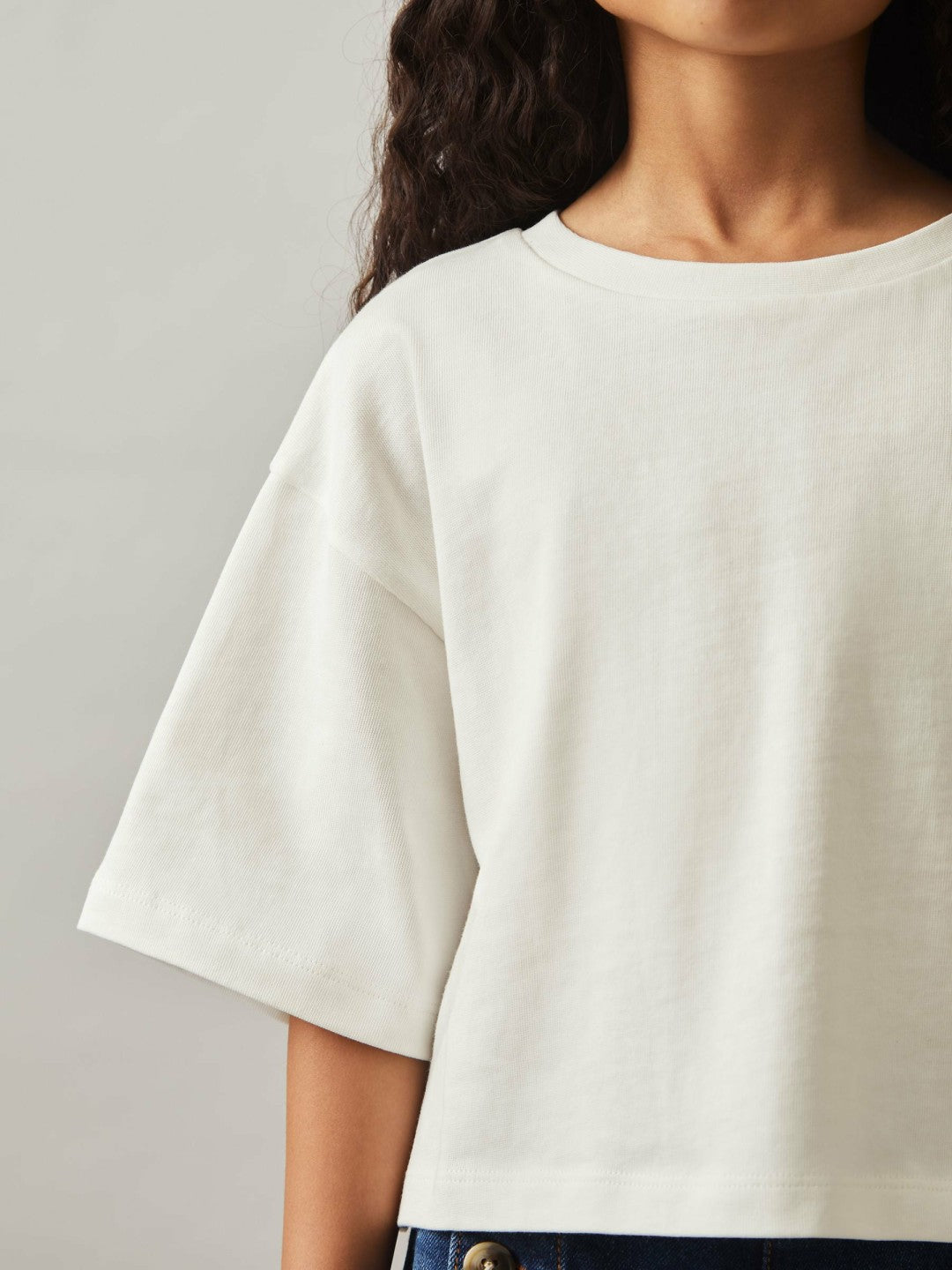 4-9 yrs Oversize Cotton Cropped T-Shirt in Ivory