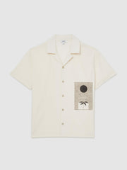 Graphic Print Cuban-Collar Shirt in White