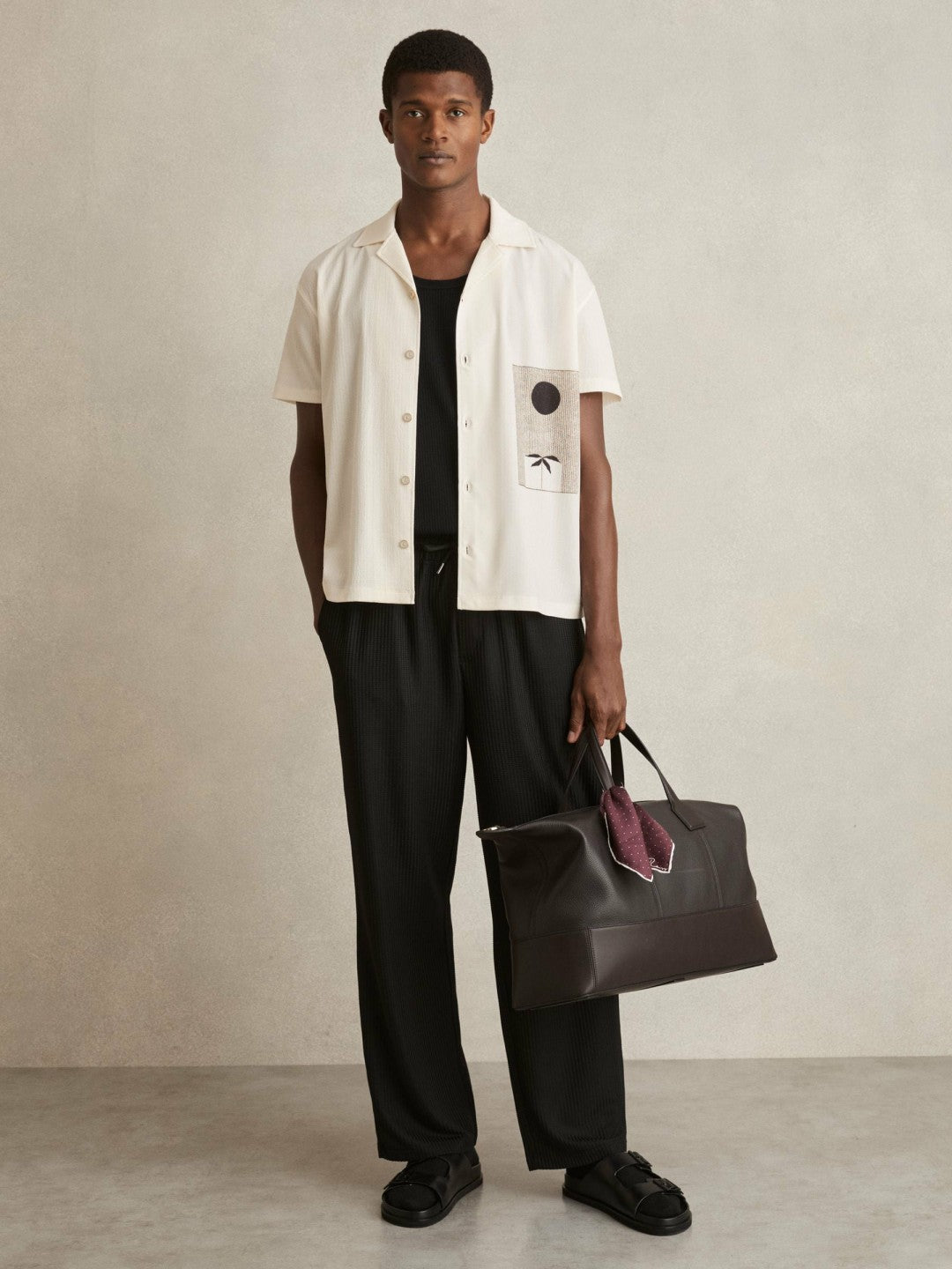 Graphic Print Cuban-Collar Shirt in White
