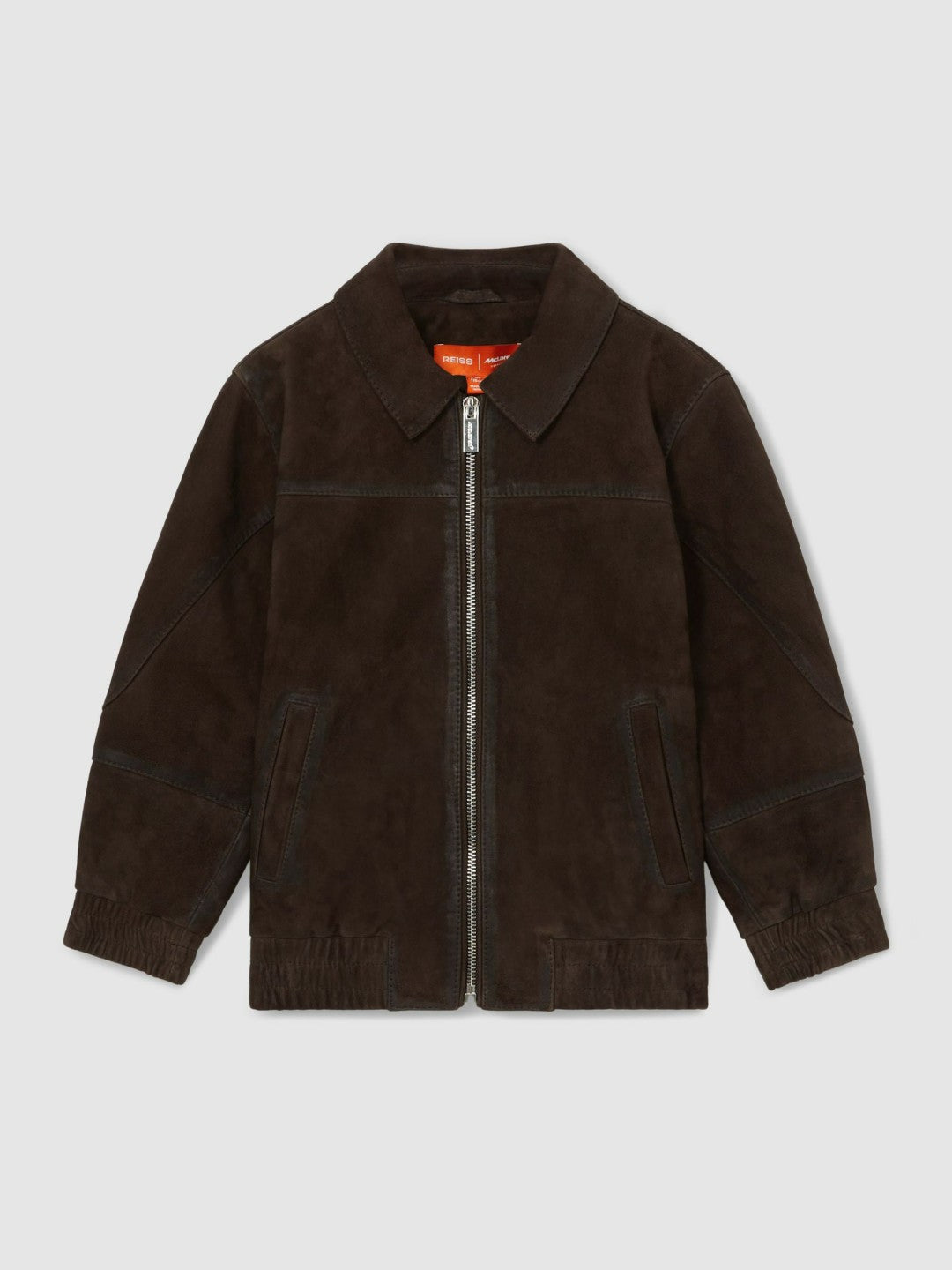 13-14 yrs Unisex Fit McLaren F1 Team Suede Bomber Jacket in Distressed Brown