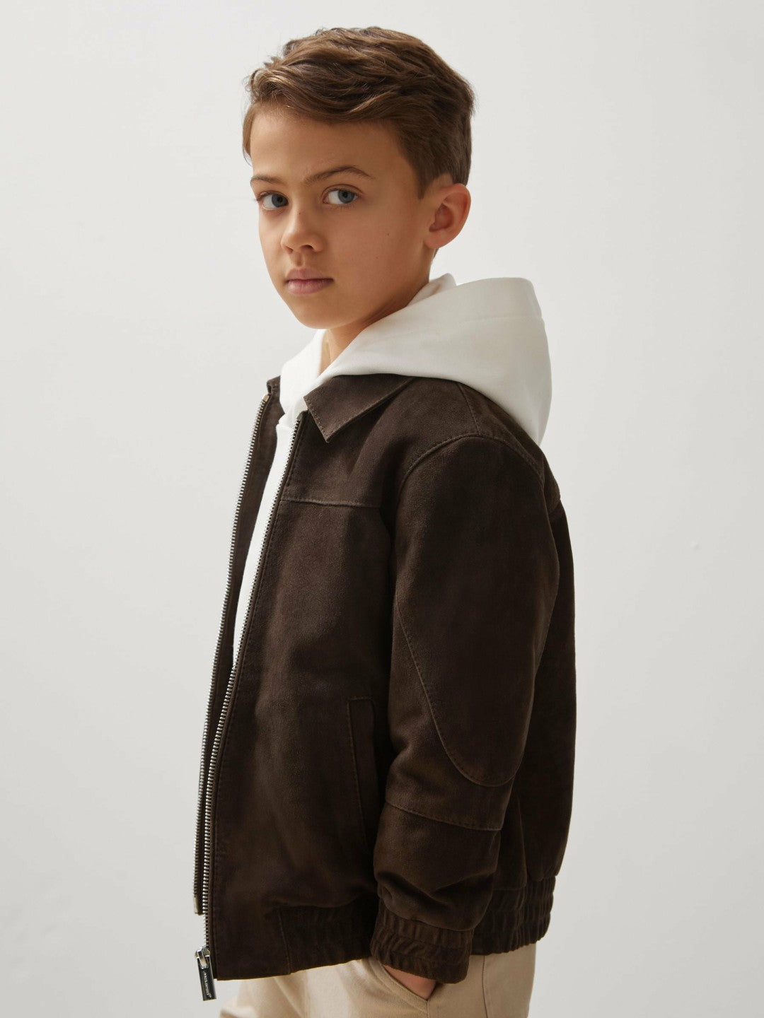 13-14 yrs Unisex Fit McLaren F1 Team Suede Bomber Jacket in Distressed Brown
