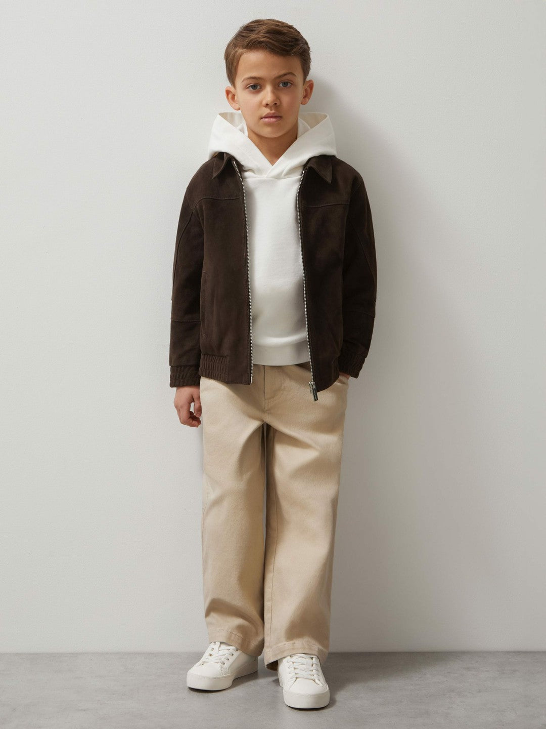 13-14 yrs Unisex Fit McLaren F1 Team Suede Bomber Jacket in Distressed Brown