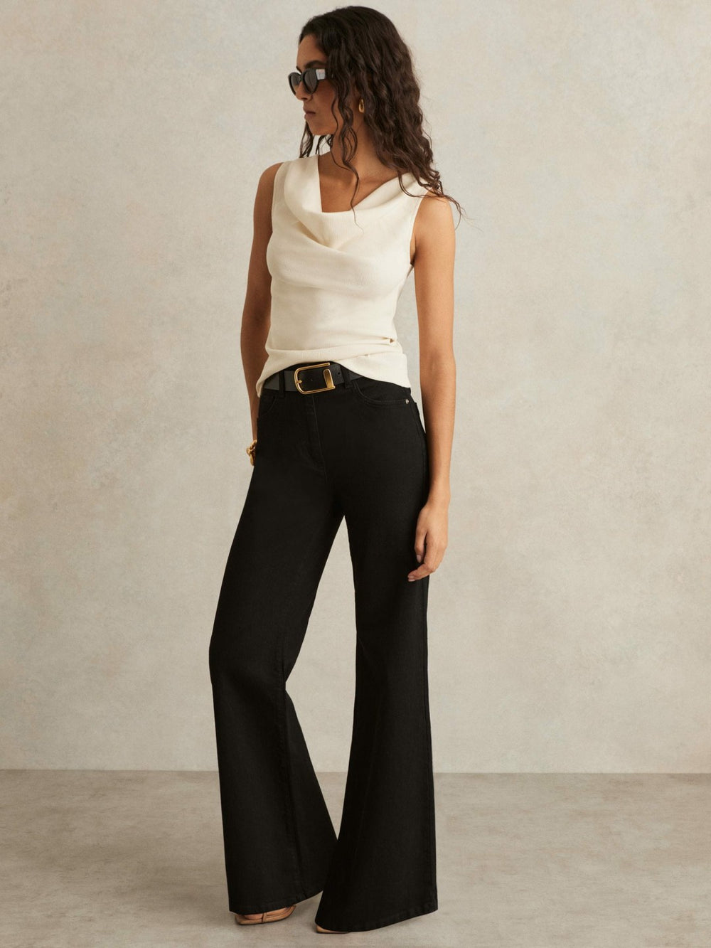 Ribbed Cowl-Neck Vest in Ivory