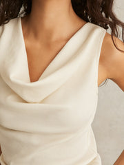 Ribbed Cowl-Neck Vest in Ivory