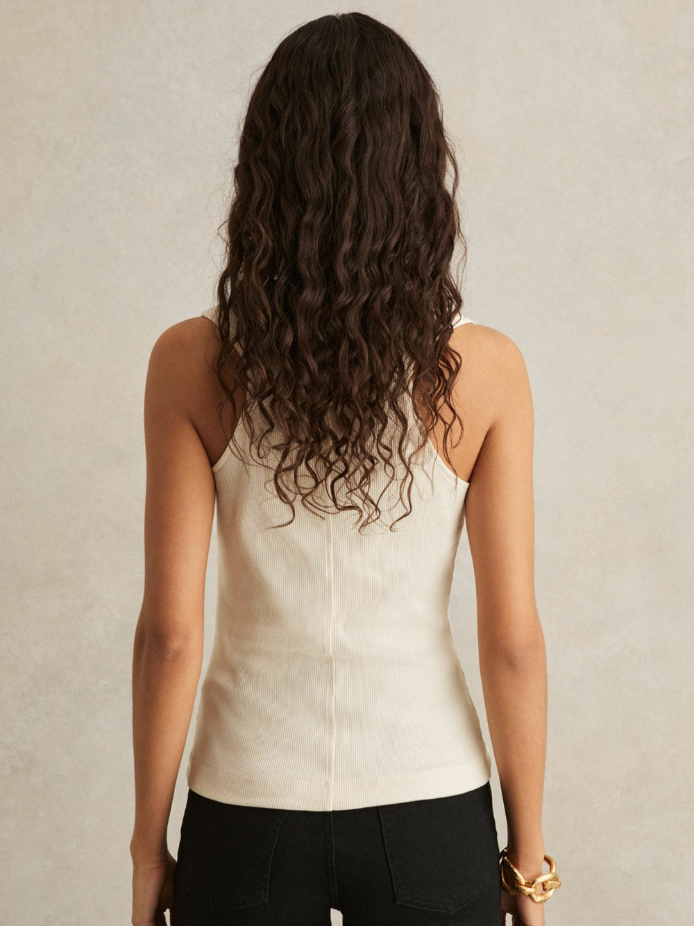 Ribbed Cowl-Neck Vest in Ivory