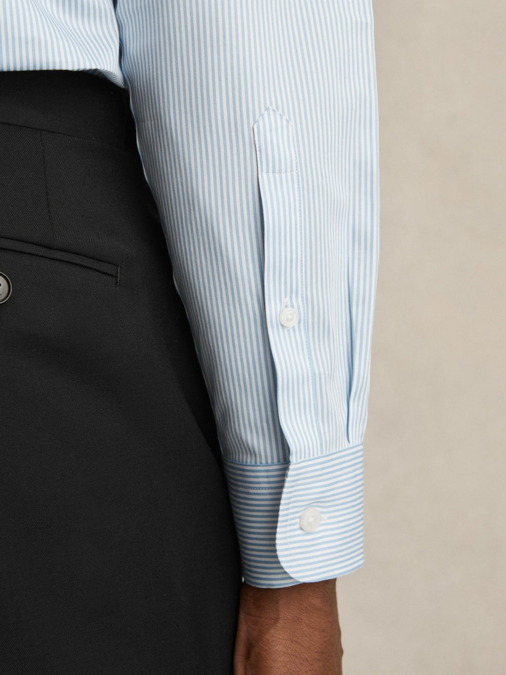 Regular Fit Cotton Sateen Shirt in Blue Stripe