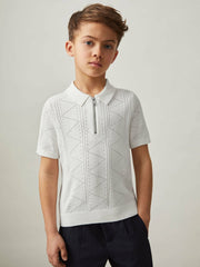 9-13 yrs Half-Zip Pointelle Polo Shirt in Off White