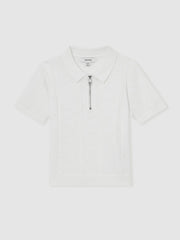 9-13 yrs Half-Zip Pointelle Polo Shirt in Off White
