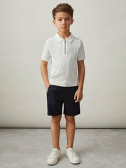 3-9 yrs Half-Zip Pointelle Polo Shirt in Off White