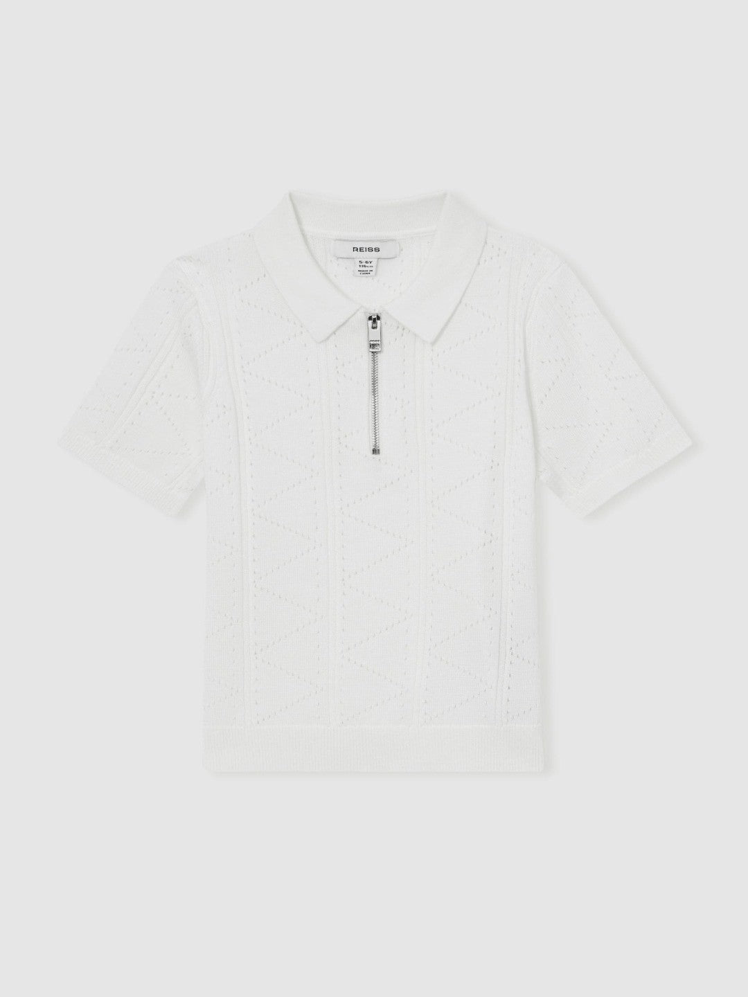 3-9 yrs Half-Zip Pointelle Polo Shirt in Off White
