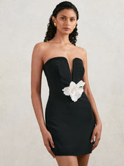 Halston Strapless Fitted Mini Dress in Black