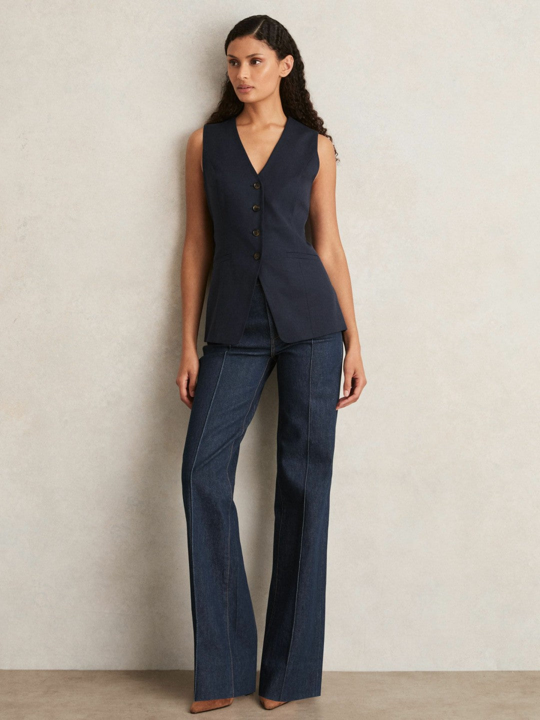 Paige Button-Through Vest in Dark Ink Blue
