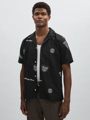 Les Deux Cotton Embroidered Shirt in Black Print