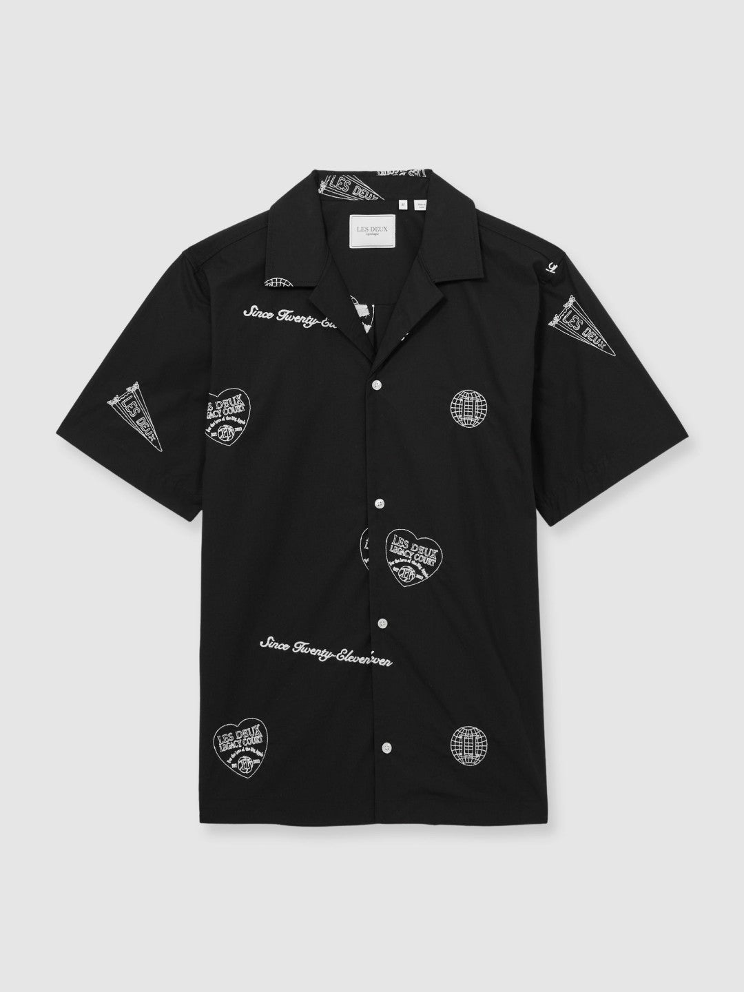 Les Deux Cotton Embroidered Shirt in Black Print
