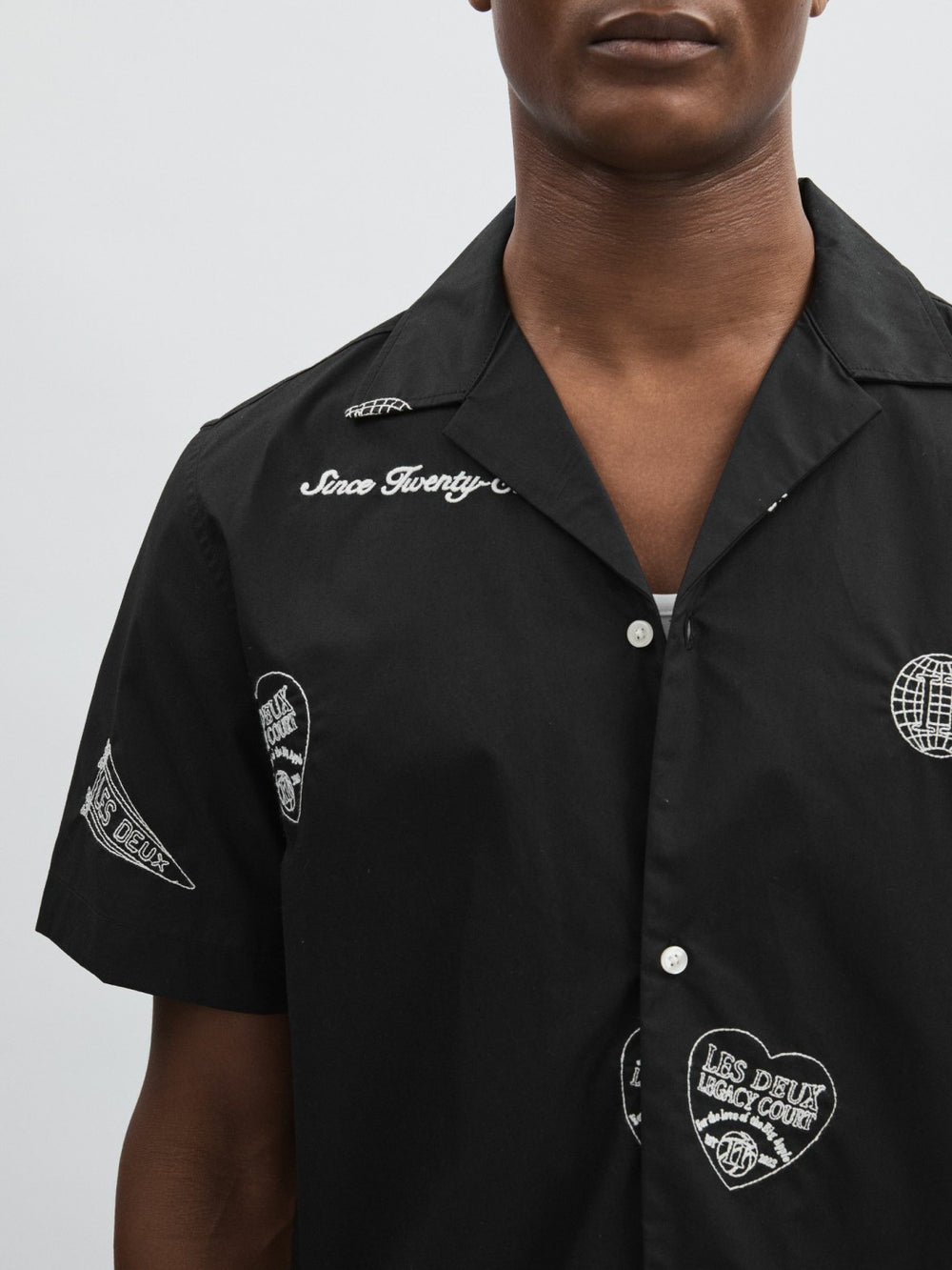 Les Deux Cotton Embroidered Shirt in Black Print
