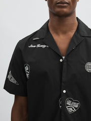 Les Deux Cotton Embroidered Shirt in Black Print