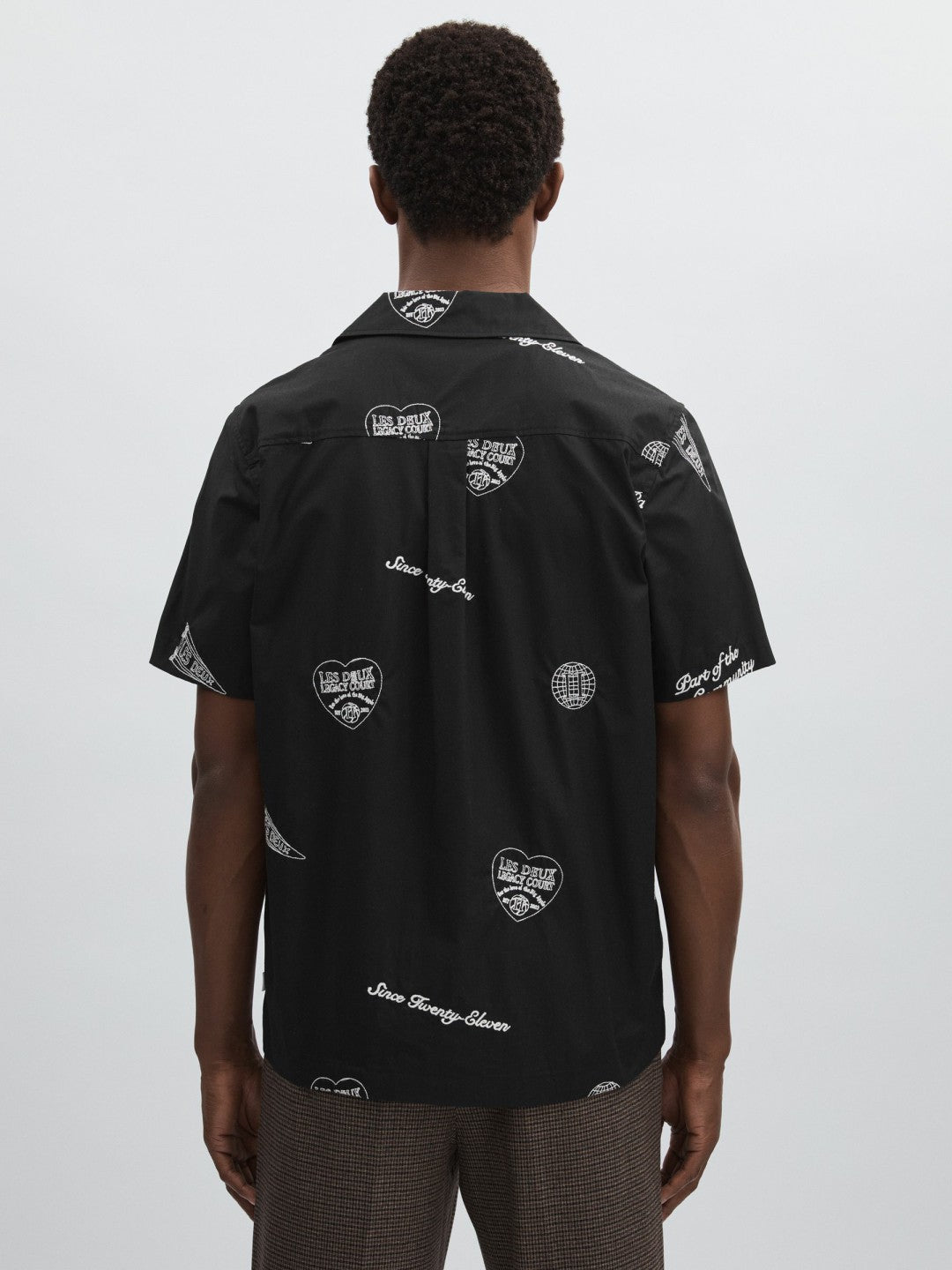 Les Deux Cotton Embroidered Shirt in Black Print