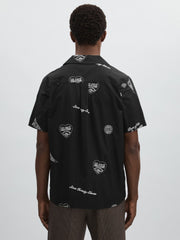 Les Deux Cotton Embroidered Shirt in Black Print