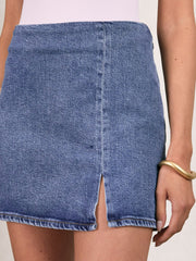 Denim Mini Skirt in Indigo Blue