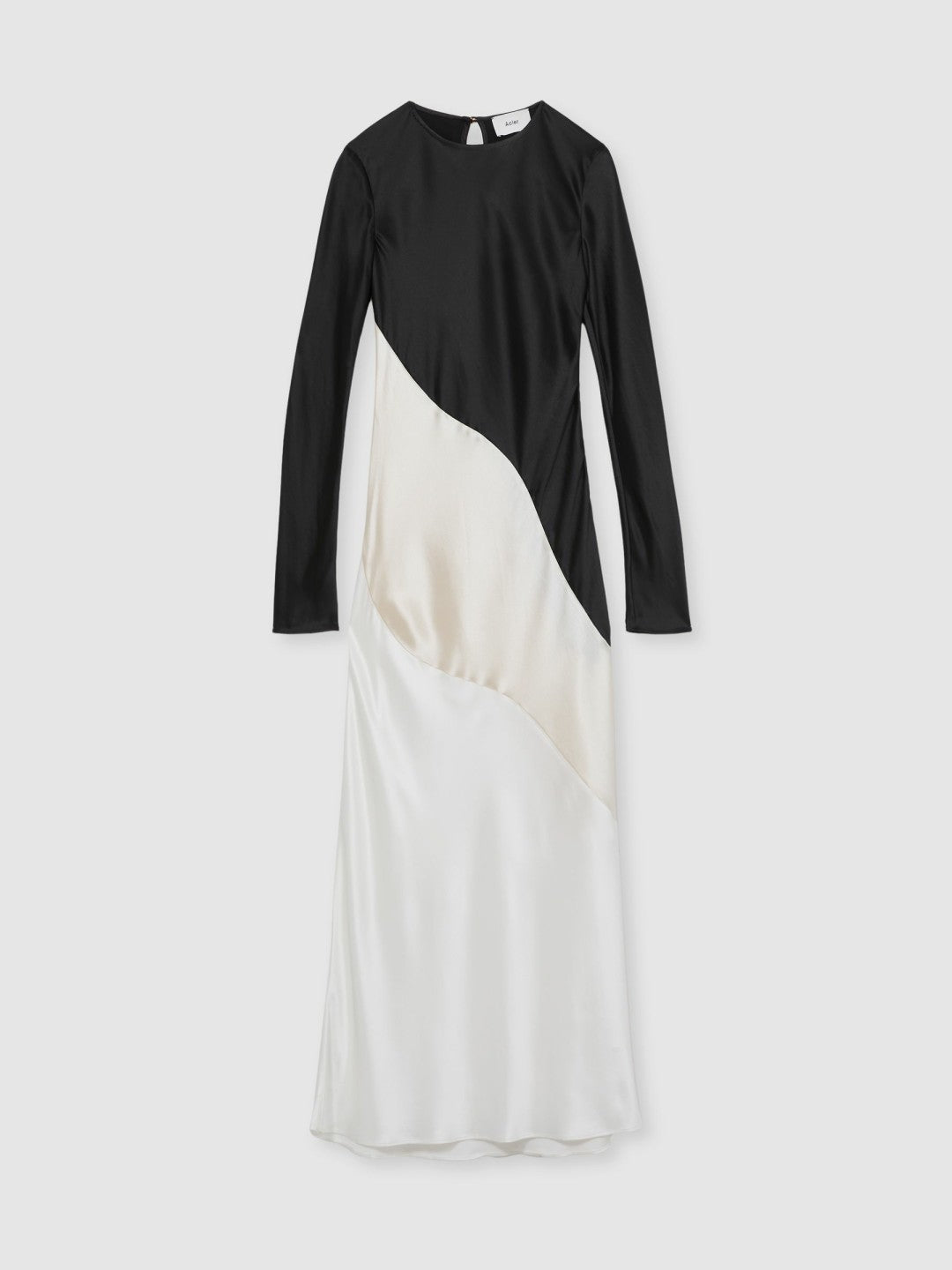 Acler Satin Colour Block Midi Dress in Ivory/Black