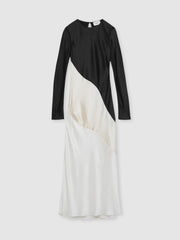 Acler Satin Colour Block Midi Dress in Ivory/Black