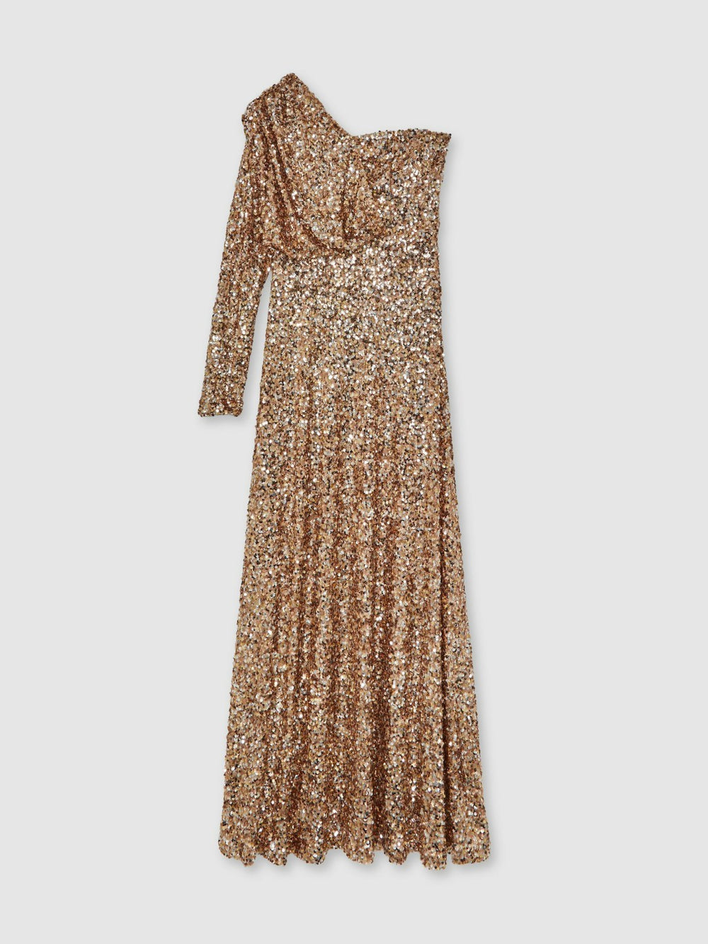 Halston Sequin One Shoulder Maxi Dress in Gold