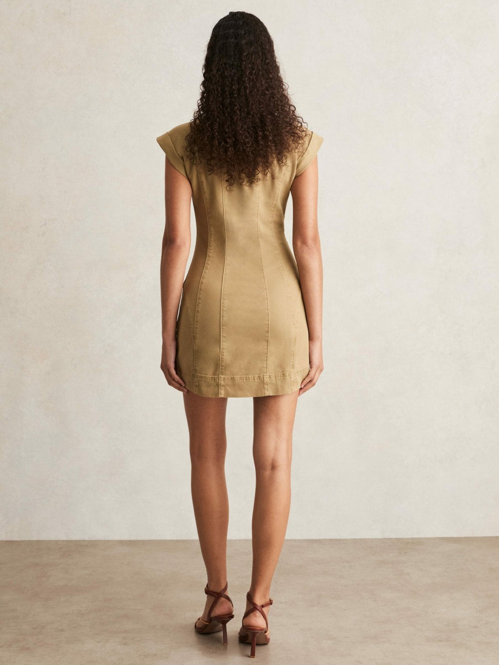 Paige Fern Beige Denim Button Through Mini Dress in Fern Beige