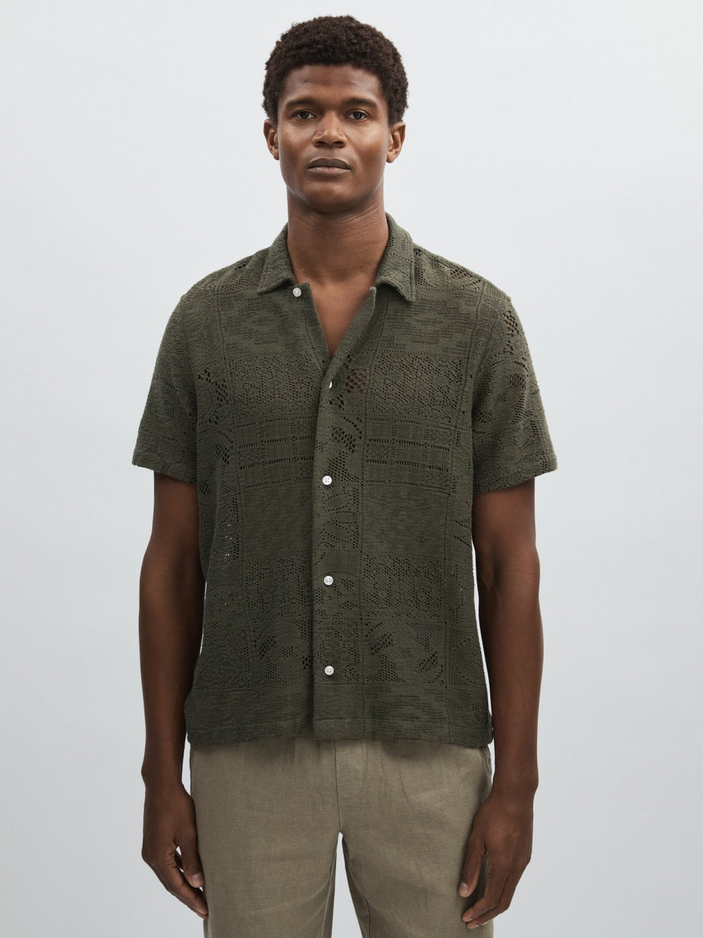 Les Deux Blend Lace Shirt in Olive Green