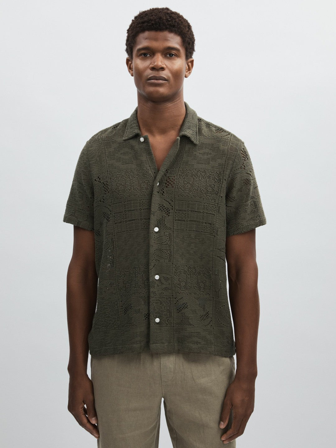 Les Deux Blend Lace Shirt in Olive Green