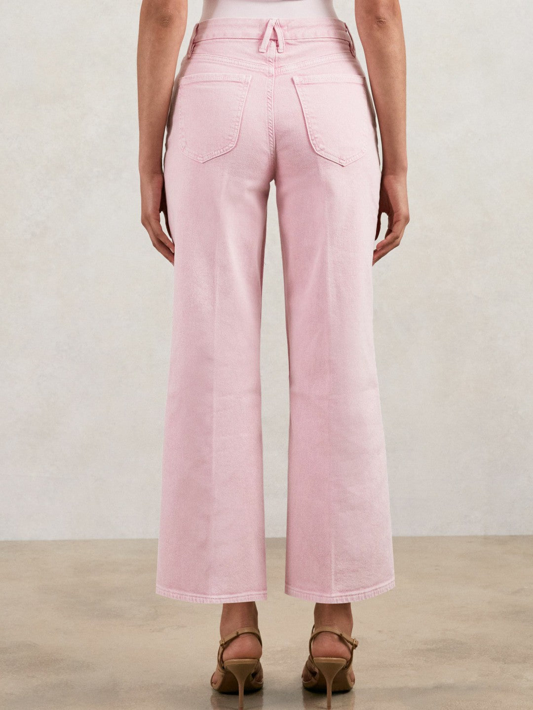 Cropped Palazzo Jeans in Rose Pink