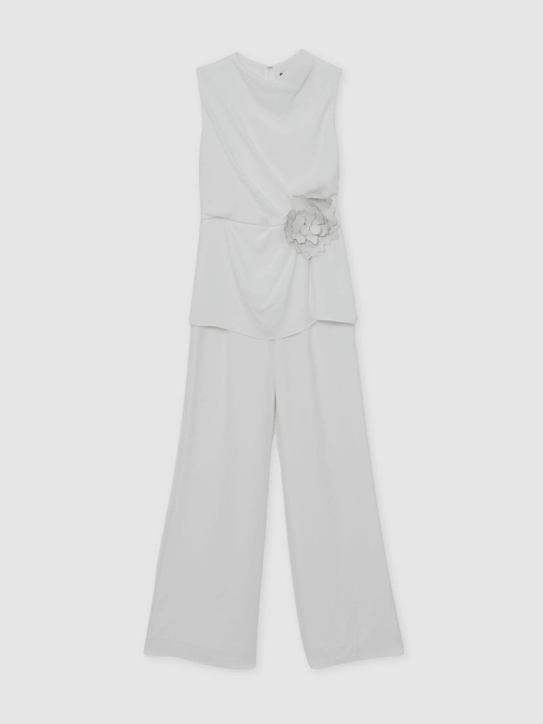 Halston Crepe Wide Leg Jumpsuit in Ivory