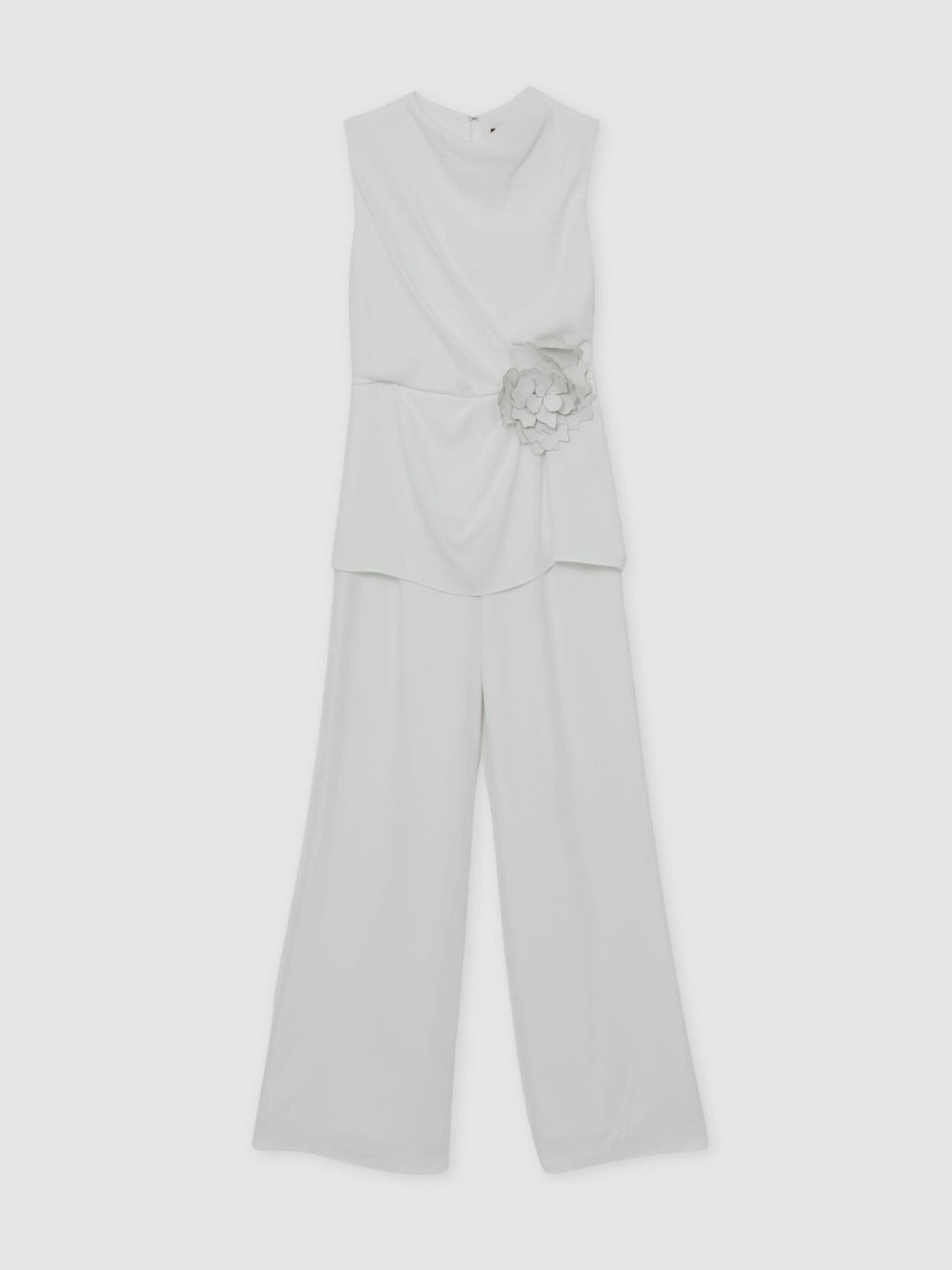 Halston Crepe Wide Leg Jumpsuit in Ivory