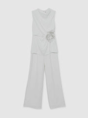 Halston Crepe Wide Leg Jumpsuit in Ivory