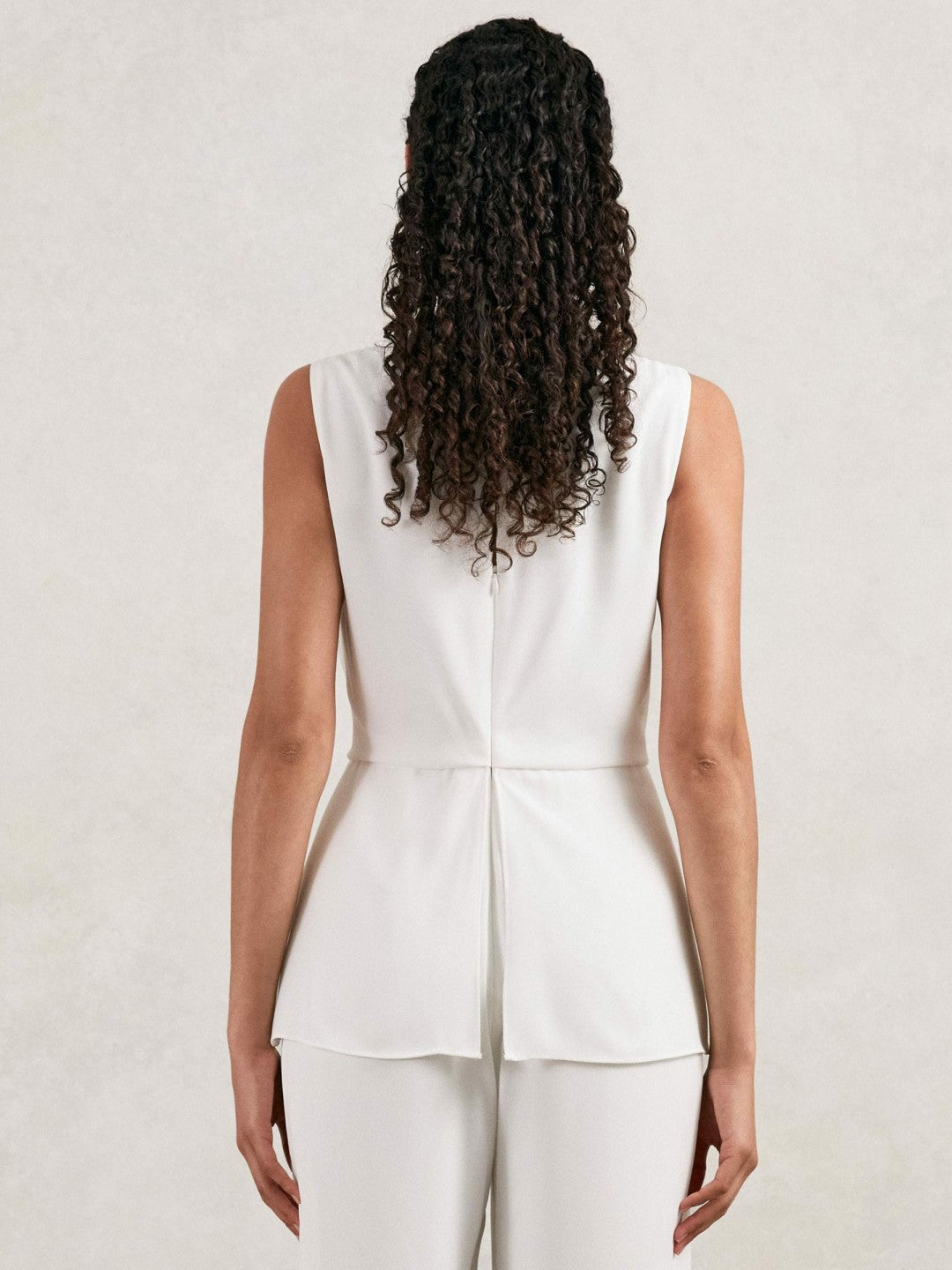 Halston Crepe Wide Leg Jumpsuit in Ivory