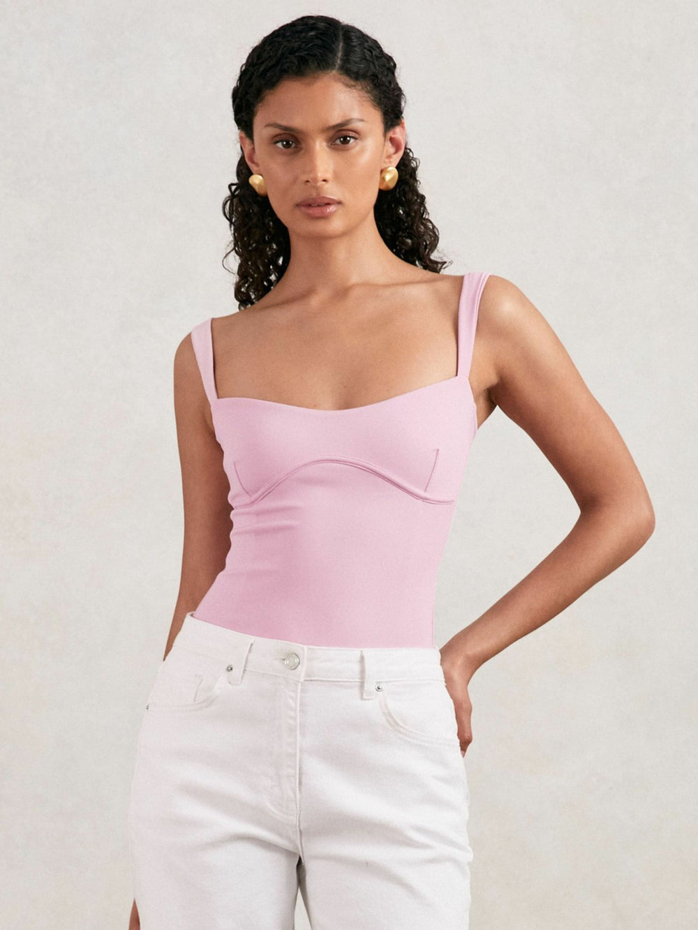 Good American Scuba Sweetheart Bodysuit in Light Pink